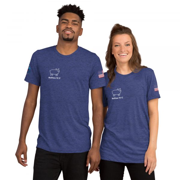 He left the 99 to find me.  Matthew 18:12 Short sleeve t-shirt - Image 5